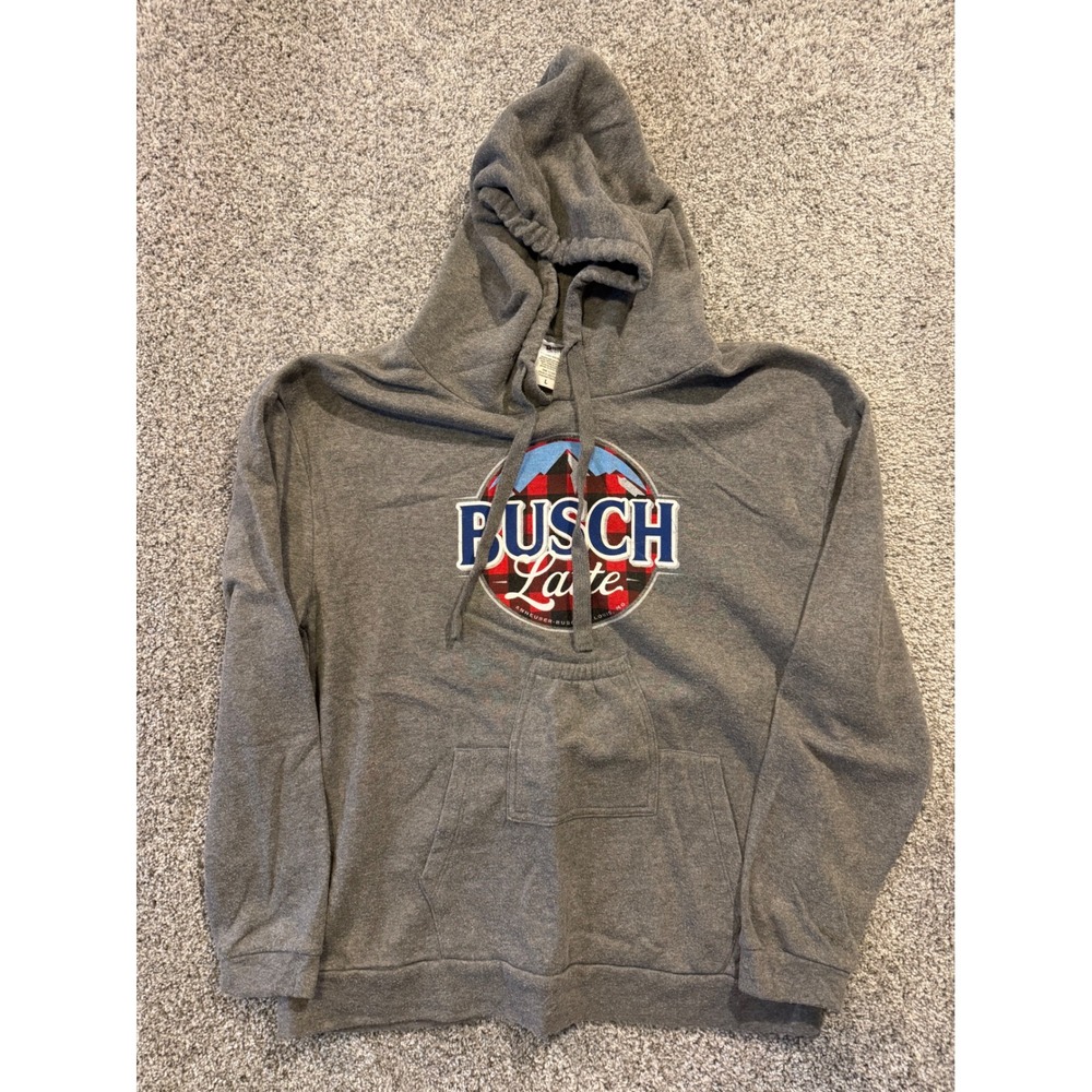 Brew City Hoodie Mens L Gray Busch Latte Beer Can Holder Graphic Fleece Pullover